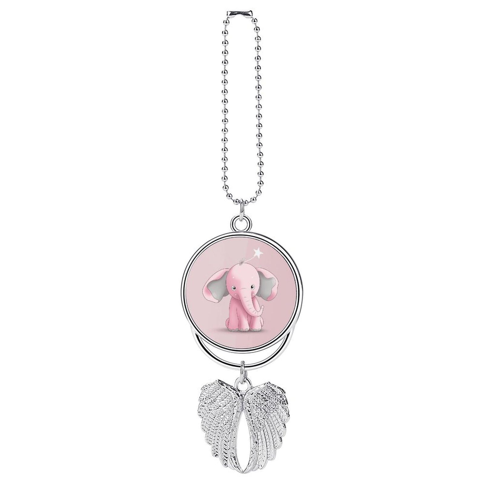 Car Charm Zinc Alloy Rearview Mirror Hanging Ornament Premium Metal Pink Elephant Car Pendant for Auto Interior Decor Accessories,Unique Gift for Adult,Silver-Style