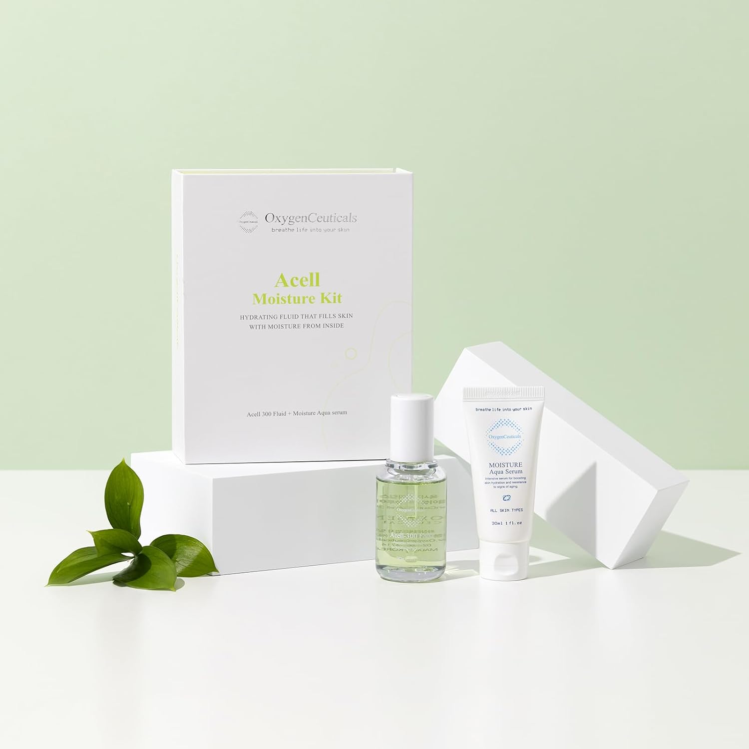 OxygenCeuticals Acell Moisture Kit – Acell-300 Fluid 30ml + Moisture Aqua Serum 30ml, Lightweight Hydrating Ampoule & Serum Duo for Moisture Balance & Sensitive Skin - Image 2