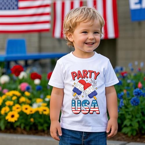 Image of Boys 4th of July Shirts-Toddler Girls Patriotic American Flag Tees Kids Memorial Day USA T-Shirts 2-7T