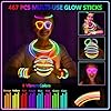 BUDI 467Pcs Glow Sticks Party Favors for Kids Adults Glow in the Dark Party Supplies 4th of July Accessories Neon Decors 200 GlowSticks Bulk 8 Colors 8 Inch & 267 Connectors Necklace Bracelet Glasses #1