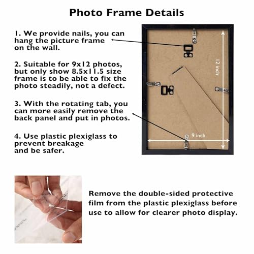 Image of JCJMY 9x12 Picture Frame Black for Wall Hanging, Wall Mounting Horizontally or Vertically, 9 x 12 Wall Gallery Poster Photo Frame with Shatter Resistant Plexiglass, Black