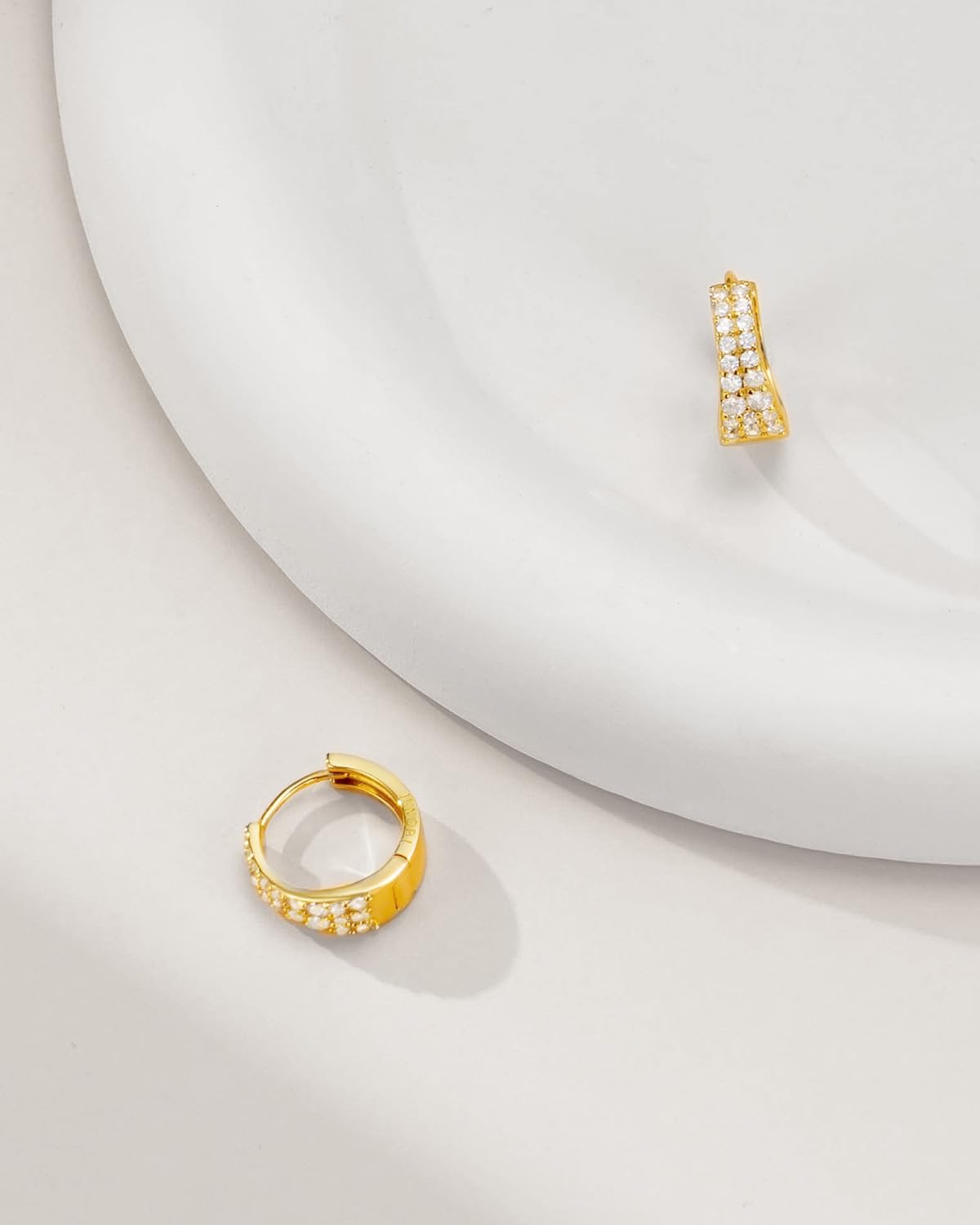 18K White Gold Plated Huggie Hoop Earrings 925 Sterling Silver with Sparkling 6A Cubic Zirconia Lightweight Hypoallergenic Hoops for Women - Image 4