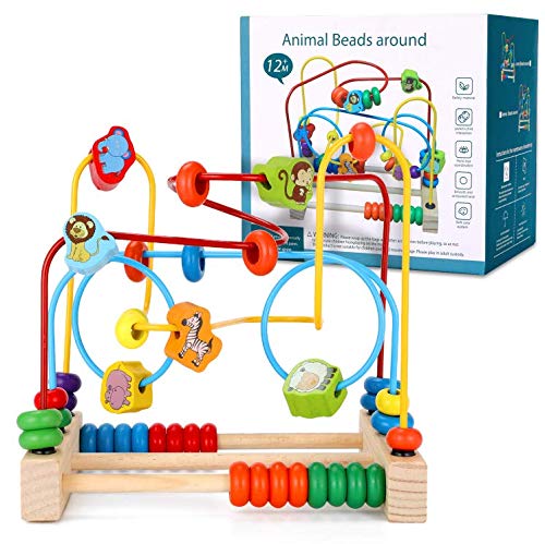Ucradle Laberinto Madera Abaco Animal Juguete Abalorios Madera Cuentas de Maze Cube Montaña Rusa Laberinto de Madera Juguetes de Madera de Montessori Juguete Educativo para Niños más de 3 Años