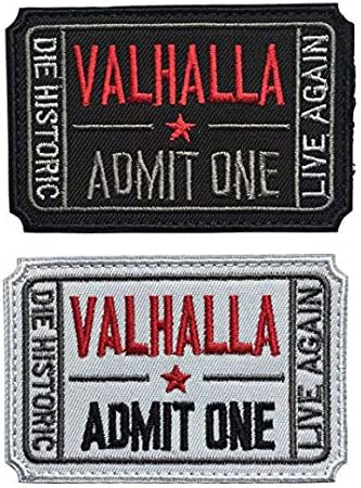 Antrix 2 Pieces Funny Ticket to Valhalla Admit Embroidered Tactical Funny Badge Emblem Patches -3.15x2 inch