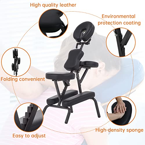 Dkelincs Portable Massage Chairs With Carrying Bag Folding Spa Chair Therapy Chair Tattoo Chair Face Cradle Salon Massage Chair 4 Inches Thickness Sponge Height Adjustable Massage Chair, Black #TOP1