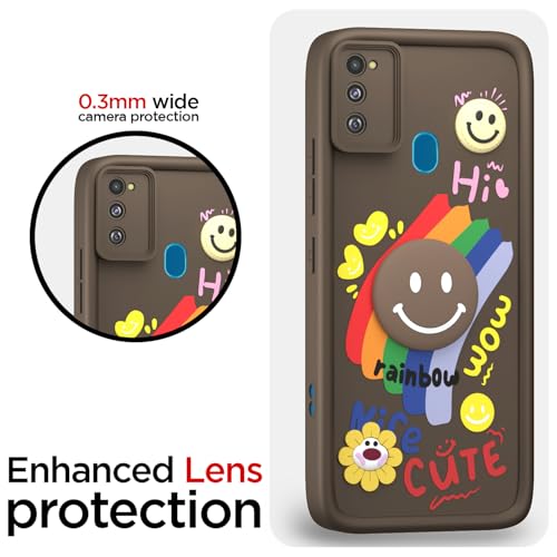 Image of Pikkme Back Cover for Samsung Galaxy M21 / M30s / M21 2021 | Soft Silicone| Cute Rainbow Smile & 3D Cartoon Flower Design | Shockproof Raised Camera Protection Bumper Case (Brown)