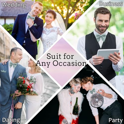 Image of Oversized Bow Ties for Men, Pre-Tied Bow Tie and Handkerchief with Pocket Square Holder Set for Wedding Party Daily