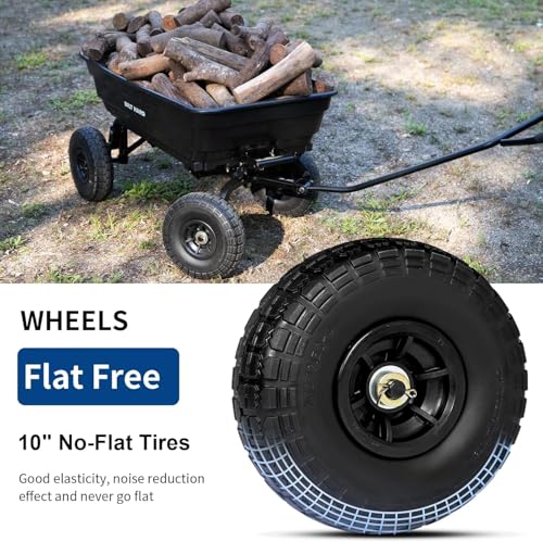 Image of BILT HARD 4 Cu.Ft. 10 inch No-Flat Tires Poly Yard Dump Cart with 180 Rotating Handle, 600 lbs Capacity Heavy Duty Garden Carts and Wagons