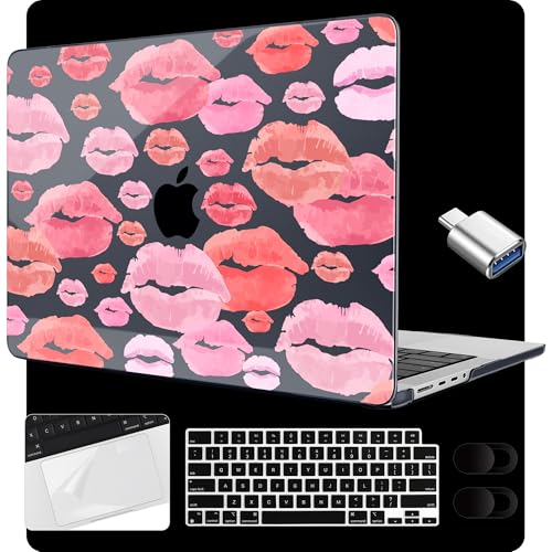 Image of MEEgoodo Case for M5 MacBook Pro 16 inch Case 2026 2024 2023 2021 with M5 M4 M3 M2 M1 Pro /Max Chip, Fit Model A3429 /A3428 /A3403 /A3186 /A2991 /A2780 /A2485, Red & Pink Lips
