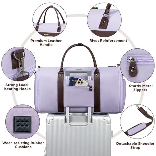 Garment Bags for Travel, Convertible Travel Garment Duffle Bag, Carry On Garment Bag for Men Women with Shoes Compartment, 2 in 1 Suit Bag Travel Duffel Bag with Detachable Shoulder Strap-Purple4