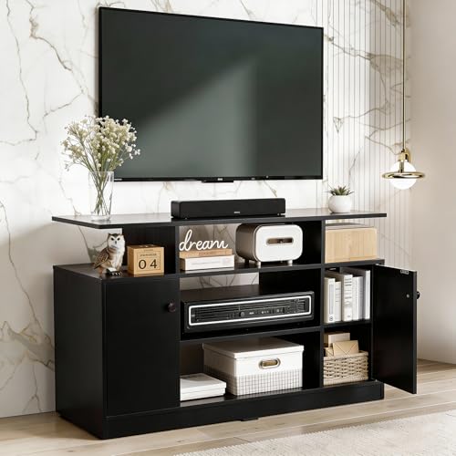 Image of ABOUT SPACE TV Unit - Engineered Wooden TV Stand with Adjustable Shelf Storage Cabinet with Door for Console, Home Theatre, Books for Living Room - DIY Entertainment Unit for 32-50 Inch - Black