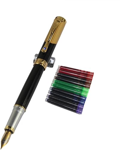Gullor 9009 Pluma Estilográfica Normal con estuche Original y cartucho de tinta de 5 colores - Negro
