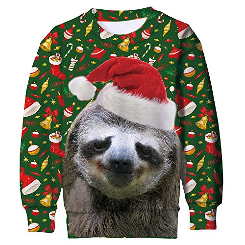 ALISISTER Unisex Christmas Jumpers 3D Novedad Sloth Gráfico Xmas Pullover Sweater Niños Niñas Vacaciones Festival Celebración Sudadera M Cover