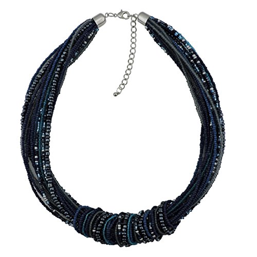 Bocar Chunky Statement Colorful Seed Beads Women Choker Collar Necklace (NK-10314-dark Blue)