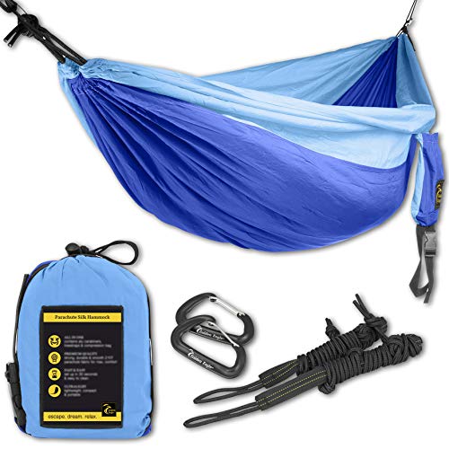GOLDEN EAGLE Late Summer Sale - Camping Hammock Set - 108 x 55 in - 440 lbs Load- Incl. 2 carabiners & 2 Ropes Lightweight Parachute Nylon 210T Single Hammock for Hiking. Sale