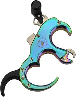 AMEYXGS Archery Release Aid Fully Automatic Aluminum Alloy 3 or 4 Finger Release Aid Stainless Steel Release Aid Left or Right Hand for Compound Bow Hunting Shooting Target Trigger (Colorful)