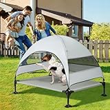 Snagle Paw Hundeliege mit Dach,Erhöhtes Hundebett mit Stabile Anti Rutsch Füße,Breiterer Schatten Hundeliege Outdoor,Wasserfest Hundebett mit Dach Grosse Hunde Camping Indoor & Outdoor