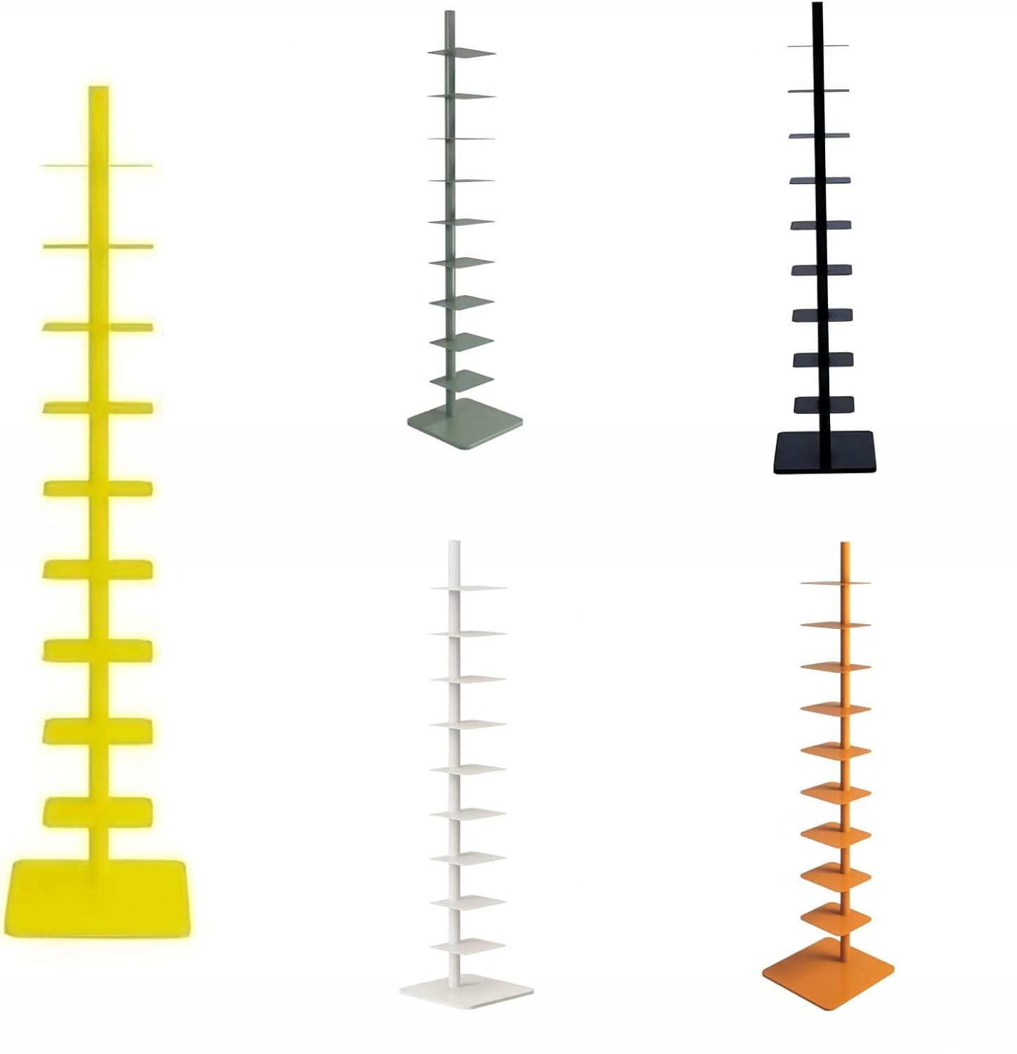 9-Tier Spine Bookshelf Metal Bookcase Vertical Book Shelf Tower Rotating Tall Narrow Bookshelf Ladder Book Rack Indoor (Yellow)