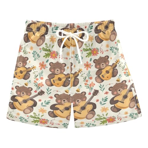 senya Flower Bear Play Guitar Boys Swim Trunks Toddler Shorts Swimwear Boardshorts