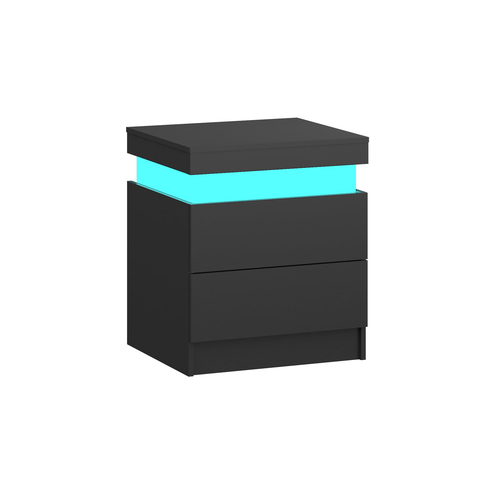 Panana Modern 2/3 Drawers Bedside Table with Sliding Top, RGB LED Side Table Nightstand with Charging Station Chest of Drawers for Bedroom Living Room Home Furniture (Black, 2 Drawers)