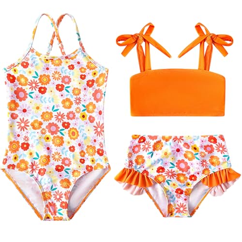 Image of Girls Swimsuit One-piece Bikini Set Two Sets Matching Bathing Suits 2-6T Adjustable Strap Summer Beach
