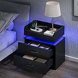 Black Nightstand with Charging...