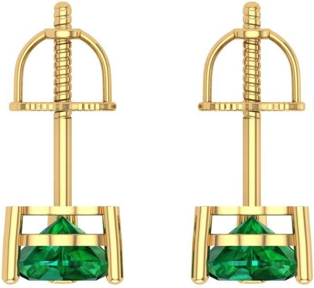 14K Yellow Gold Simulated Emerald Stud Earrings with Screw back - Hypoallergenic, 1.5 cttw - Minimalist Women's Fine Jewelry