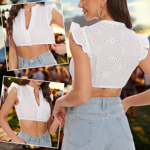 tanzdunsje Dirndl Bluse Damen Weiß Dirndlbluse Trachtenbluse Damen Kurzarm V-Ausschnitt für Oktoberfest S-XXL (DE/NL/SE/PL, Alphanumerisch, M, Regular, Regular, Weiß)