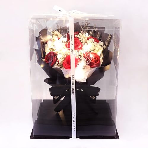 Preserved Soap Rose & Baby's Breath Bouquet: Led-Enhanced Lights For Valentine's, Mother's Day, Anniversaries, Birthdays, And Special Occasions With Pvc Box #TOP3