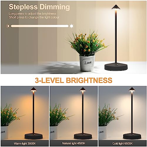 ShangKyun 2 Pack Rechargeable Table Lamps, Upgraded Portable LED Cordless Desk Lamp, 6000mAh Battery Operated Table Light, 3 Color Stepless Dimmable Night Light for Restaurant/Indoor/Outdoor (Black) by ShangKyun - Used condition - Image 5