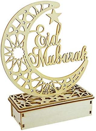 Κεριά LED με ξύλινο μενταγιόν Eid Mubarak Star and Moon Light για μουσουλμανικό ισλαμικό φεστιβάλ Μουμπάρακ διακόσμηση γάμου_voghion.com