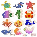 60 Pack Unfinished Wooden Ocean Sea Animal Cutouts, 12 Style...