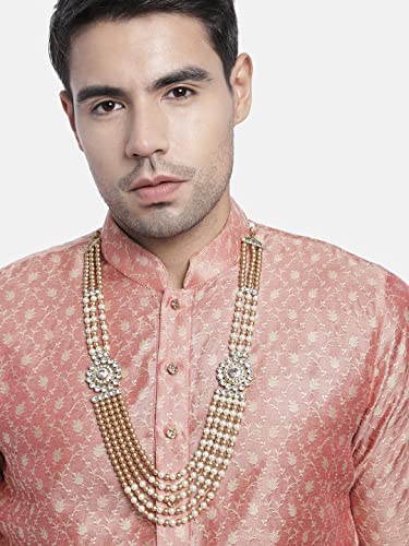 I Jewels 18k Gold Plated Indian Wedding Bollywood Dulha Moti Mala with Stone Maharaja Haar/Groom Necklace for Men (MLP33)2