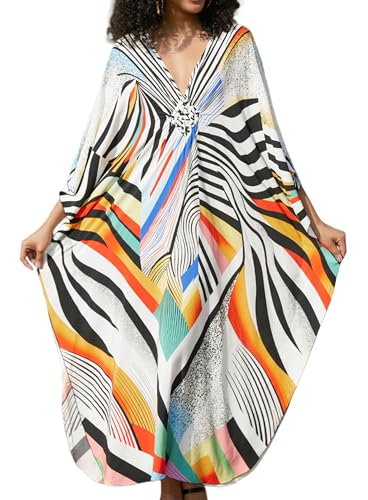 Image of Yanziliu Kaftan Dress for Women,Plus Size Hawaiian Batwing Sleeve Beach Cover Up Summer Swimsuit Dresses