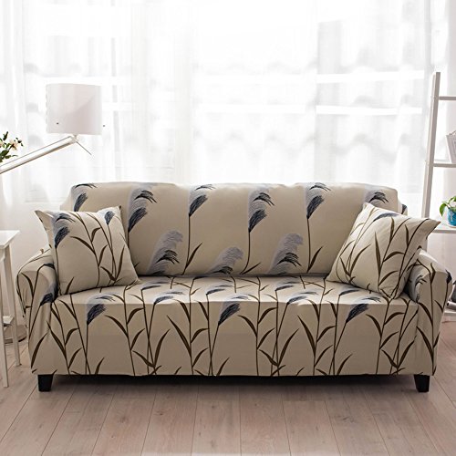 (Reed, 1 seater 85-140cm) - Hysenm 1/2/3/4 Seater Sofa Cover Home Decor Stretch Elastic Protector Washable Durable Dust Proof Soft Sofa Slipcover Couch Cover Easy Fit, Reed 1 seater 85-140cm