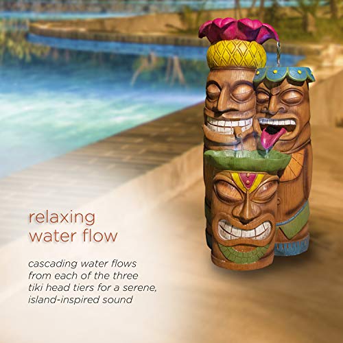 Alpine Corporation 35" Tall Outdoor 3-Tier Tiki Head Waterfall Fountain Yard Art Décor, Multicolor #TOP11