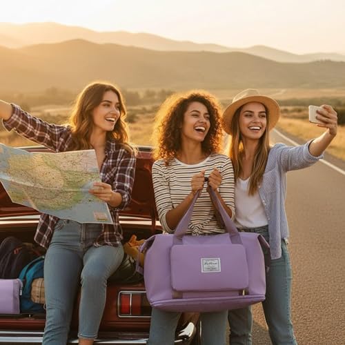 Image of Nylon 41 Liter Expandable Travel Bag for Women, Stylish Duffle Bag for Travelling, Waterproof Luggage Hand Bag (Purple)