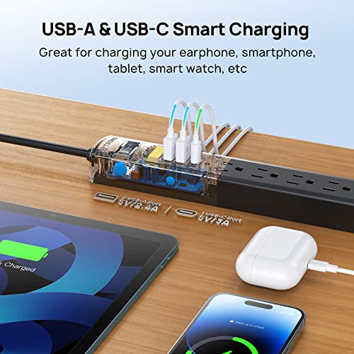 Power Strip Surge Protector, Trond 5 Widely Spaced Outlets With 3 Usb Ports(1 Usb C), 6Ft Extension Cord, Flat Plug, 1440J Surge Protection, Wall Mount For Home Office Dorm Room Essentials, Black #TOP2
