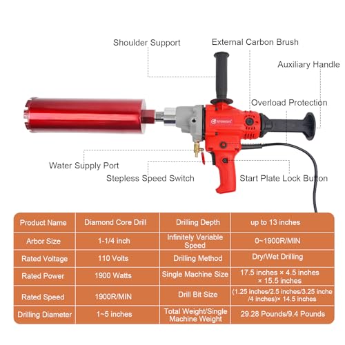 image for Gtonksye Diamond Core Drilling Machine, Handheld Dry and Wet Core Dril