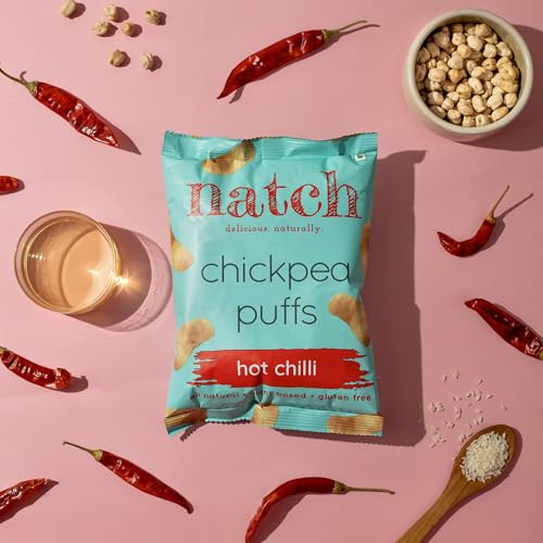 Image of Natch Chickpea Protein Puffs, Healthy Snacks, Rich in Fiber, Not Fried Not Baked Gluten Free, Vegan, Trans Fat Free, Hot Chilli, 20g each (Pack of 6)