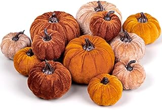 Whaline 12Pcs Fall Artificial Pumpkins 3 Sizes Fake Velvet Pumpkin Orange Brown Khaki Small Foam Pumpkin Autumn Table Centerpiece for Fall Harvest Thanksgiving Halloween Party Decoration