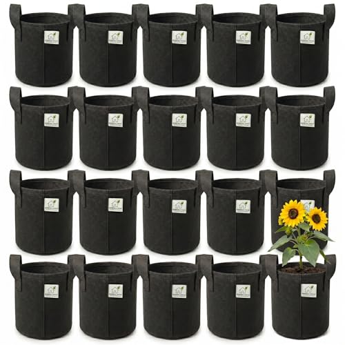 Image of 400 GSM Geo Fabric Round Grow Bags 8x8 Inch with Handle, Black Planting Bags for Terrace and Kitchen Gardening Pack of 20