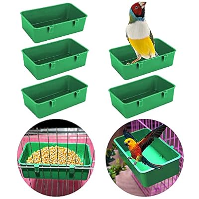 5Pcs Birds Cage Cup Food Feeder Holder Tray Bird BathTub Bowl Basin Hanging Birdbath Toy Water Shower Box for Pet Parrot Parakeet Cockatiel Budgie Cage Accessories