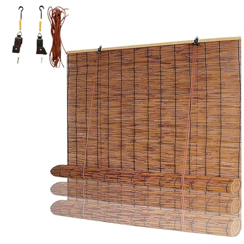 Retro Bamboo Roll up Blinds, Outdoor Reed Shades for Patio & Porch, Waterproof,with Lift, Blackout Privacy Screen for Home Garden, Easy to Install ,24" 36" 48" 60" 72" Wide(60x87in(WxH))