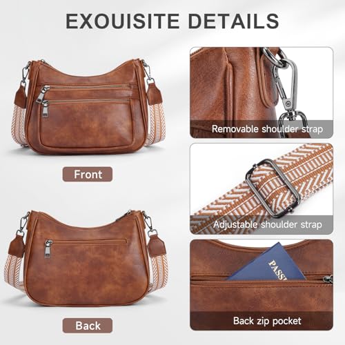 Image of KITEVIUN Crossbody Bags for Women Leather Purse Trendy Multi Pocket Shoulder Handbags with Adjustable Guitar Strap