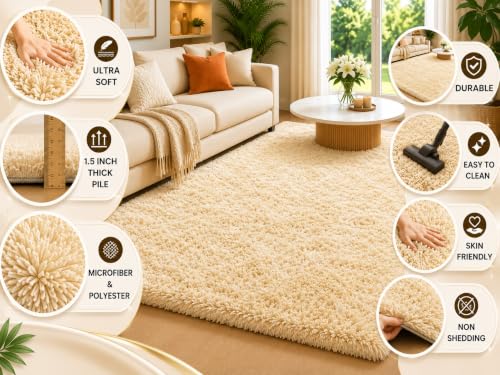 Image of Shaggy Carpet 4x6 Ft for Living Room & Bedroom (Light Mouse)