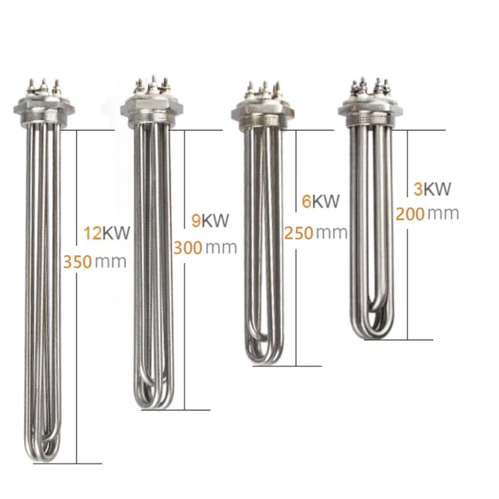 DN40 Heizstab 12000W 380V Dreiphasig, 1,5 Zoll Heizelement BSP-Gewinde Messingflansch, Heizelement Edelstahl mit Kunststoffabdeckung Silikonring