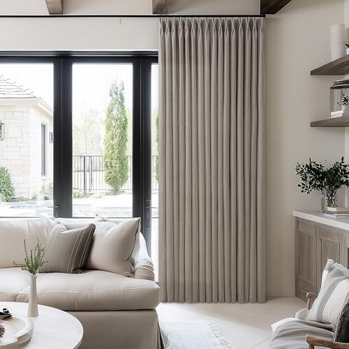 Image of 96 Inch Curtains 50 Inch Width Pinch Pleated Taupe 1 Panel Semi Sheer | Memory Training Shaped, Non See Through, Light Filtering, Hooks Rings, Back Tab, for Living Room, Bedroom, Greige, 50x96