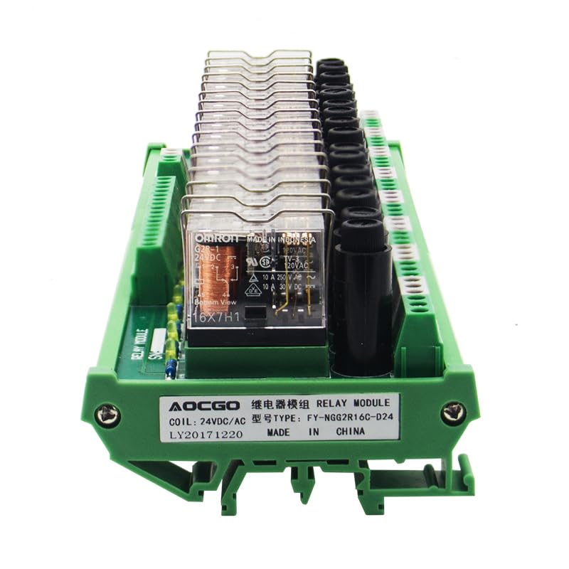16 Channel 1 SPDT DIN Rail Mount G2R 24V DC/AC with Fuse Interface Relay Module