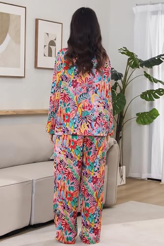 Image of YiNi LuLu Womens Silk Satin Pajamas Set Button Down 2 Piece Pjs Long Sleeve Oversized Sleepwear with Pockets